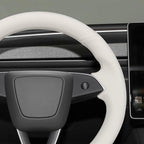 MEWANT Hand Stitched White Leather Steering Wheel Cover for Tesla Model 3 Highland 2023 2024 2025