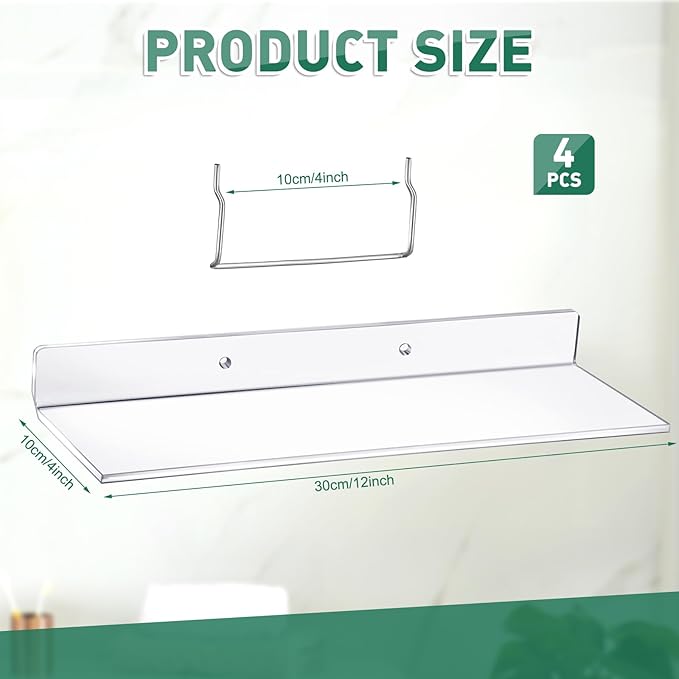 Lounsweer 4 Set Pegboard Shelf Clear Acrylic with Metal Hooks Organizer Accessories Storage for Pegboard Display Wall Craft R