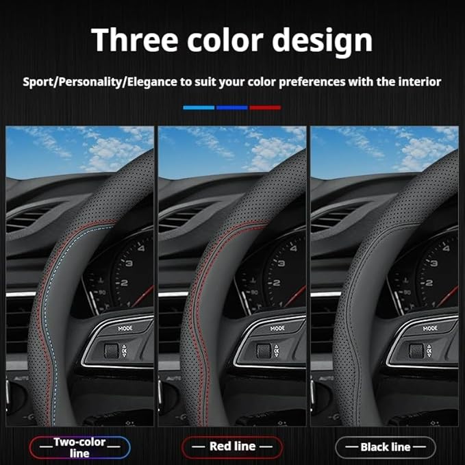 RYE for Jeep Steering Wheel Cover, Leather Car Steering Wheel Cover Heavy-Duty Durable Breathable, for Jeep Grand Cherokee Wrangler Compass Gladiator - Black Pattern 4