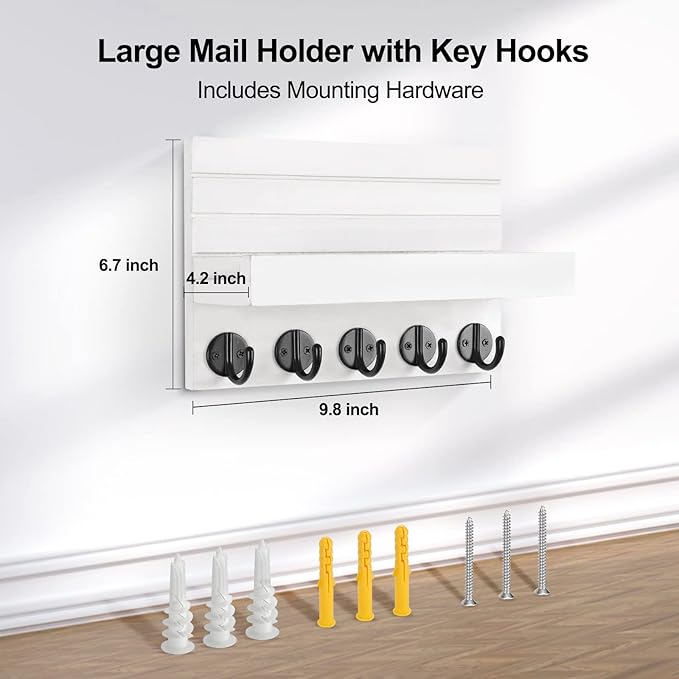 Lwenki Key Holder for Wall, Decorative Key and Mail Holder with Shelf Has Large Key Hooks for Bags, Coats, Umbrella – Paulown