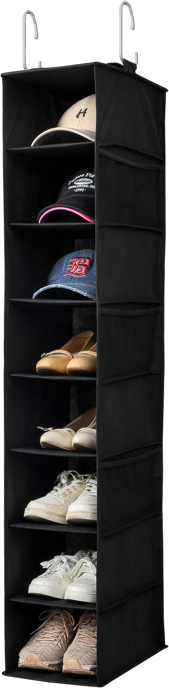 Berdeng Hanging Shoe Organizer for Closet with Side Mesh Pockets，Hat Racks for Baseball Caps，Shoe and Hat Holder & Storage，8-