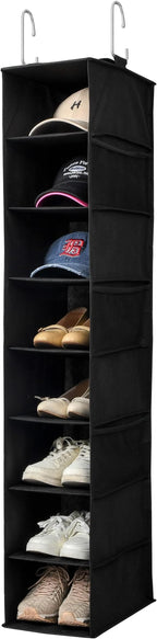 Berdeng Hanging Shoe Organizer for Closet with Side Mesh Pockets，Hat Racks for Baseball Caps，Shoe and Hat Holder & Storage，8-