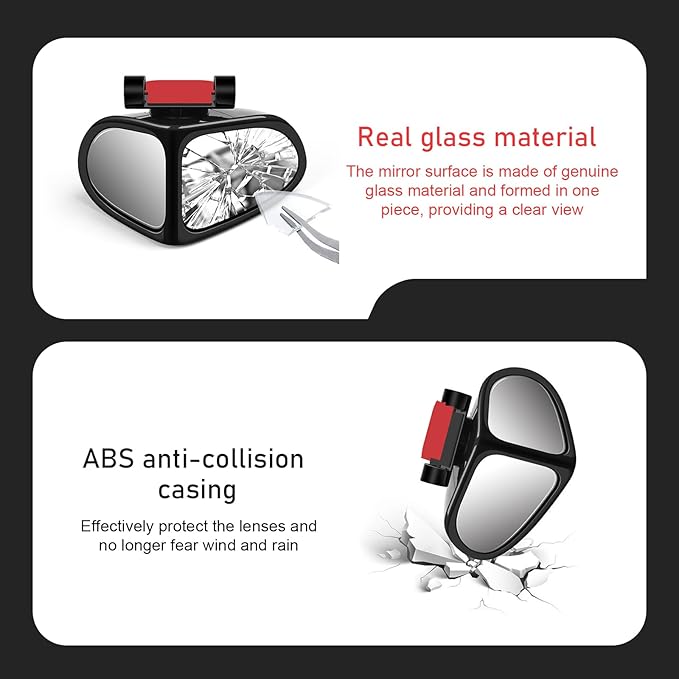 2PCS Car Blind Spot Mirrors, Double-Sided 360° Adjustable Rotating Rear View Mirror, HD Glass Wide Angle Auxiliary Blindspot Mirror, Universal for Most Car