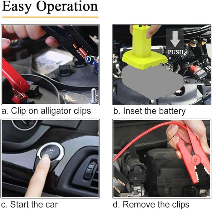Jumper Cables Adapter Compatible with Ryobi 18V Battery, 8AWG 3.3FT Portable Battery Jump Starter Automotive Booster Cables Power for Car Jump Starting Using Tool