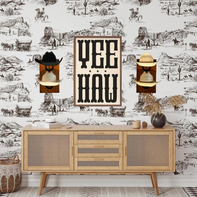 Cowboy Hat Rack For Wall Mount (34.6” x 10.1” x 13.5”) | Wood Cowboy Hat Holder | Hanging Western Hat Rack w/Metal Accents | 