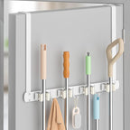 Broom Holder Over The Door - 304 Stainless Steel Mop and Broom Holder Wall Mounted or Hanging Over The Door with Hooks - Broo
