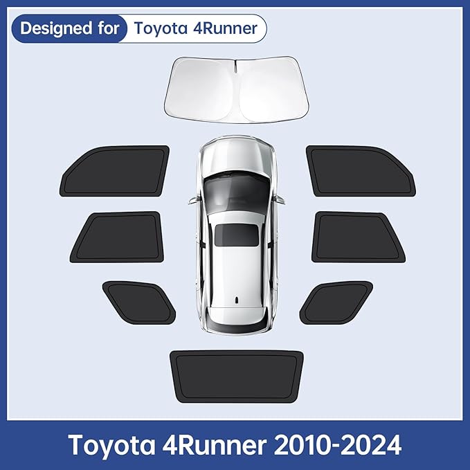 8pcs Car Window Shades for Toyota 4Runner 2010-2024, Full Car Window Covers for Privacy, Sunshades for 4Runner Front Rear Windshield Side Windows to Block UV and Protect Privacy