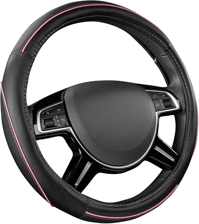 CAR Pass Colour Piping Leather Universal Fit Steering Wheel Cover, Perfectly fit for 14.5-15 inches Suvs, Vans, Trucks, Sedan