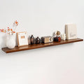 55 Inch Solid Wood Floating Shelf - 100% Solid Teak Wood Wall Shelf with Invisible Brackets - Waterproof Natural Wood Shelves