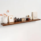 55 Inch Solid Wood Floating Shelf - 100% Solid Teak Wood Wall Shelf with Invisible Brackets - Waterproof Natural Wood Shelves
