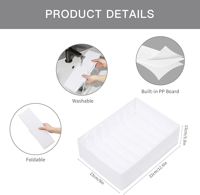 Qozary 4 Pack Drawer Organizers for Clothing, 8 Grids Foldable Closet Organizers and Storage Bins for Bedroom, Dresser Organi