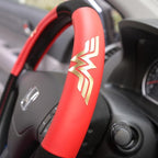 BDK Warner Bros DC Comics Wonder Woman Steering Wheel Cover - Car Accessories for Women, Superhero Heroine Gift Ideas, Original Red White Blue WonderWoman Logo, Universal Standard Fit 14.5-15.5 Inches