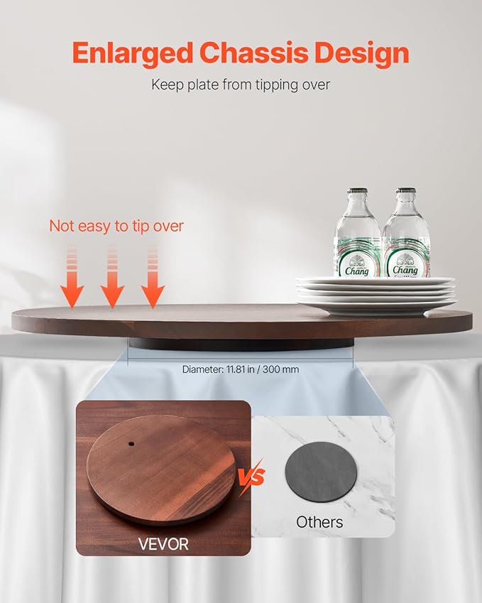 VEVOR 24 in Wood Lazy Susan Turntable, 360° Rotation Round Clear Tabletop Rotating Tray, Acacia Wood Dining Table Centerpiece
