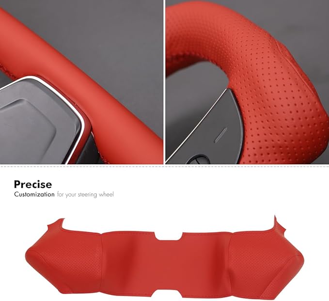 MEWANT Hand Stitched Red Leather Tesla Model S Yoke Steering Wheel Cover Wrap for Tesla Model S 2021-2023 / Model X 2021-2023 Tesla Yoke Steering Wheel Accessories
