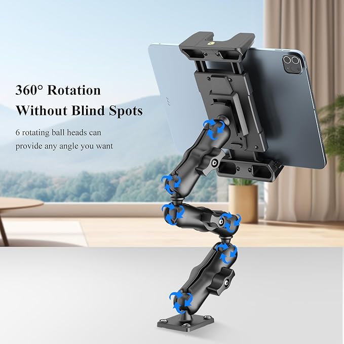 OHLPRO Tablet Mount for Truck - Heavy Duty Drill Base Tablet Holder for Car Dashboard, iPad Holder for All 5"-13" iPad Pro Samsung Galaxy Kindle fire Tablets and Car Wall etc. - 12-inch Arm