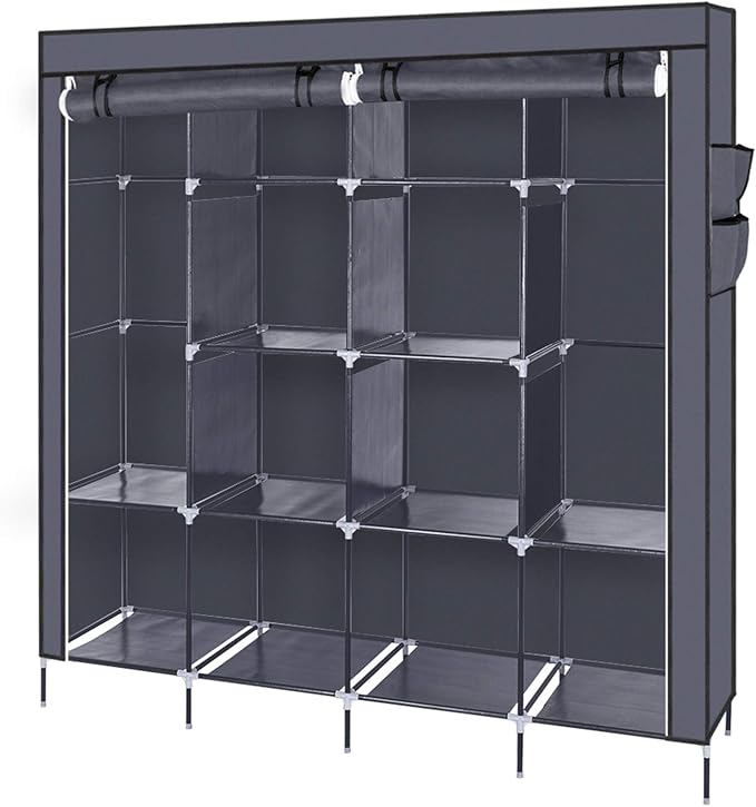 71" Portable Closet Storage Organizer Wardrobe Clothes Rack,Covered Garment Rack,Steel Tube Clothes Storage Organizer,Freesta