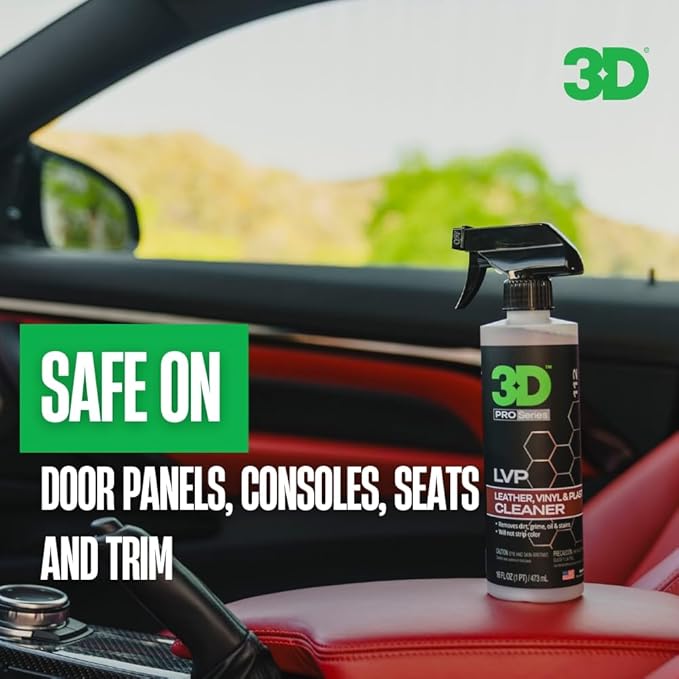 3D LVP Interior Cleaner - Removes Dirt, Grime, Grease, Oil & Stains from Leather, Vinyl & Plastic - Great for Seats, Steering