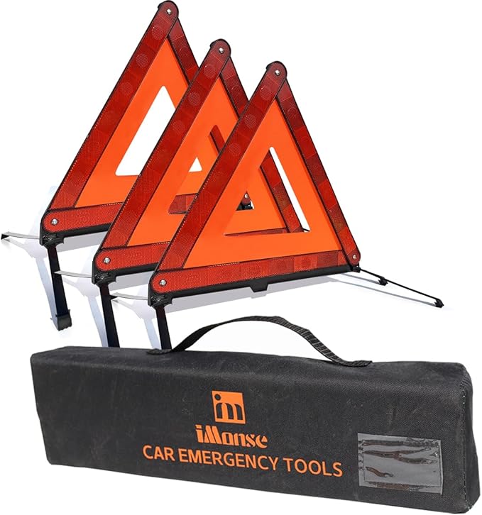 Warning Safety Triangle Kit, Emergency Roadside Warning Reflective Triangle, Foldable with Storage Case for Roadside Breakdow