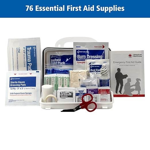 First Aid Only 91322 ANSI A 2021 and OSHA Compliant First Aid Kit, 10-Person Emergency First Aid Kit for Business, Home, Car,