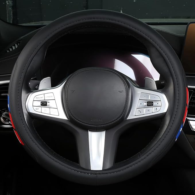 Microfiber Leather Steering Wheel Covers Compatible with Toyota 4Runner Tacoma Tundra Highlander Non-Slip, Breathable 15-16.5 inch - American Flag