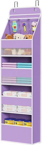 Univivi 5-Shelf Fabric Door Storage Over Door Hanging Organizer with 4 Large Pockets and 3 Small PVC Pockets Nursery Closet C