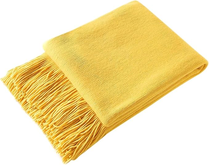 Homiest Decorative Knitted Throw Blanket with Fringe, Lightweight Acrylic Knit, Soft & Cozy Tassel Blanket for Couch, Sofa, B