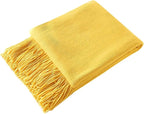 Homiest Decorative Knitted Throw Blanket with Fringe, Lightweight Acrylic Knit, Soft & Cozy Tassel Blanket for Couch, Sofa, B