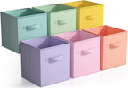 Sorbus 11 Inch Fabric Storage Cubes - Sturdy Collapsible Bins With Handle - 6 Foldable Baskets for Organizing Clothes, Toys, 