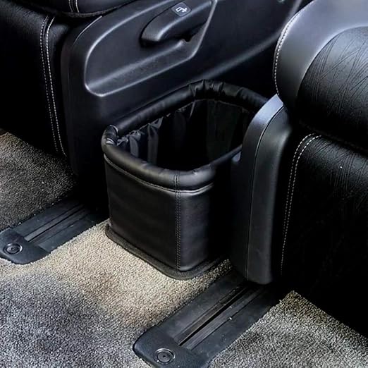 Leather Car Trash Can, Luxury Car Organizer, Leakproof Garbage Can for Car and Trucks, Black