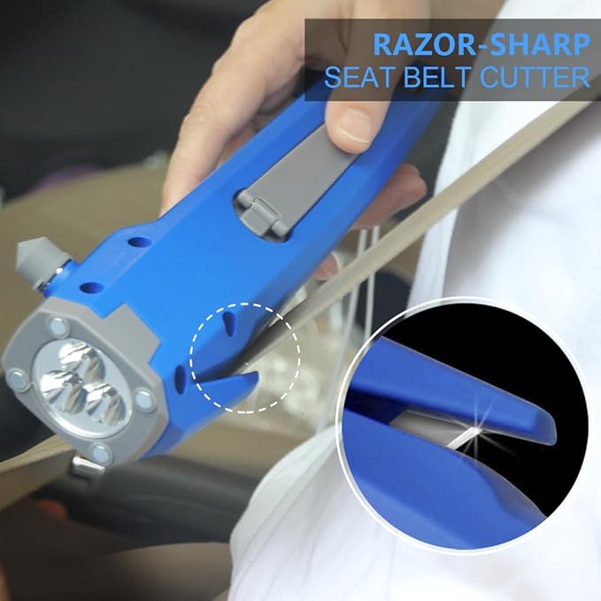 LUXON 8-in-1 Car Emergency Escape Safety Tool Kit:Window Breaker,Seat Belt Cutter,LED Flashlight,Rescue Tool USB Charger,Sire
