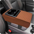 Car Center Console Armrest Pillow, Waterproof Car Armrest Cover Cushion with Cup and Phone Holder, Memory Foam Arm Rest Box Protector for Most Vehicles, Car Accessories (Brown)