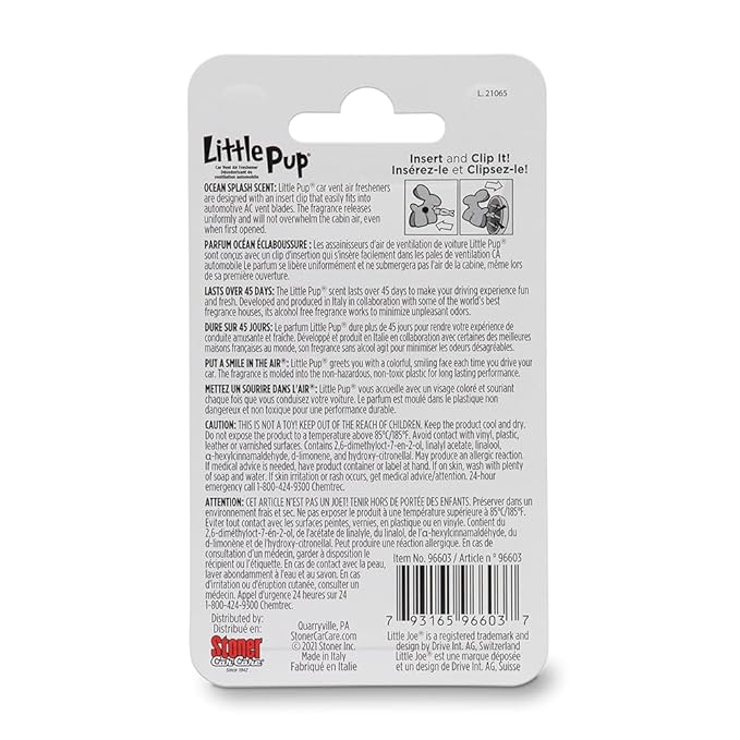 Little Pup 96603-6PK Ocean Splash Scent, Car Air Freshener, Clips to A/C Air Vent, Alcohol-Free Fragrance Oil, Non-Hazardous 