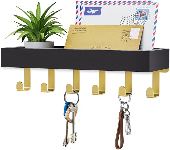 Key Holder Wall Mount Adhesive Magnetic - Hanging Key Hooks with Tray for Wallet House Accessories - Keys Hanger Rack with Sh