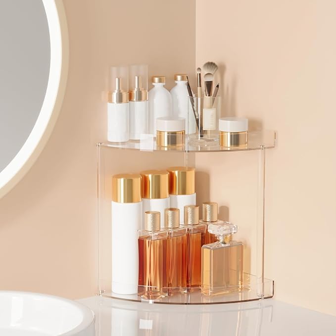 Bathroom Counter Organizer Countertop 2 Tier Storage Acrylic Corner Makeup Organizer for Makeup, Perfume, Vanity, Spice Rack,