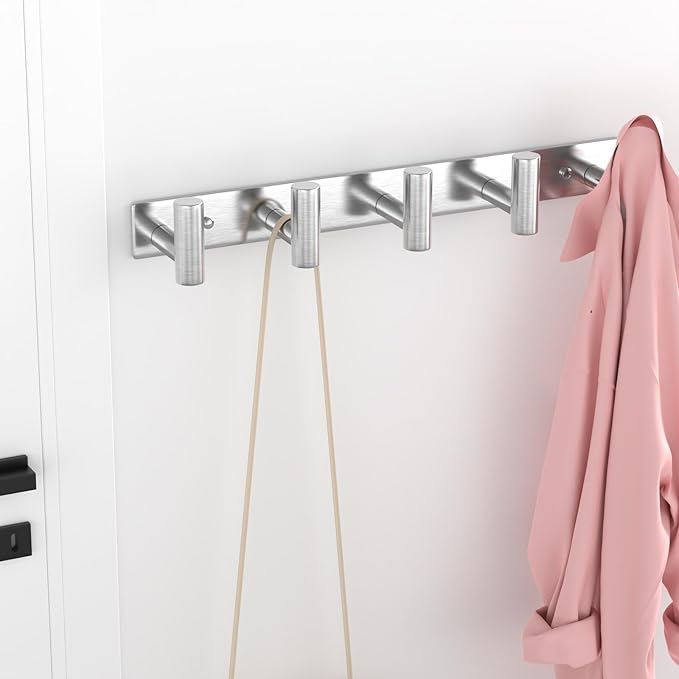 VAEHOLD Silvery Hat and Coat Wall Mount Rack - 5 Hooks for Robes, Bags, Keys, and Towels - Bathroom Towel Hanger Organizer (2