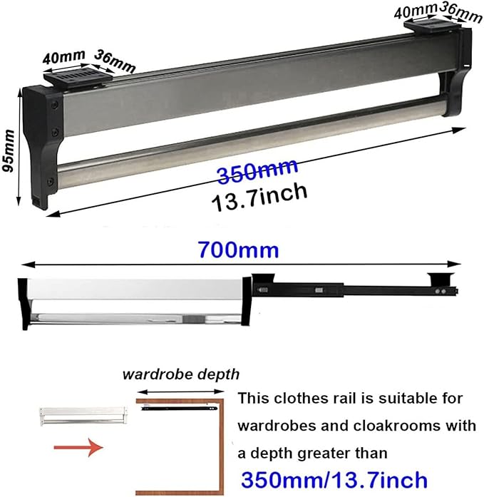 Pull Out Clothes Rail Extendable Pull Out Closet Rod - Wardrobe Pull-Out Trousers Rack, 30-60Cm Pull-Out Closet Rod, Wardrobe