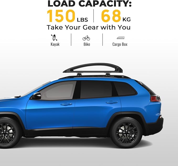 BougeRV Anti-Rust Aluminum Roof Basket 47''x40''x8'' Lightweight Universal Rooftop Cargo Carrier Roof Rack Cargo Basket with Wind Fairing, Roof Rack for SUV Pick Up Truck,150LBS Load Capacity, Black