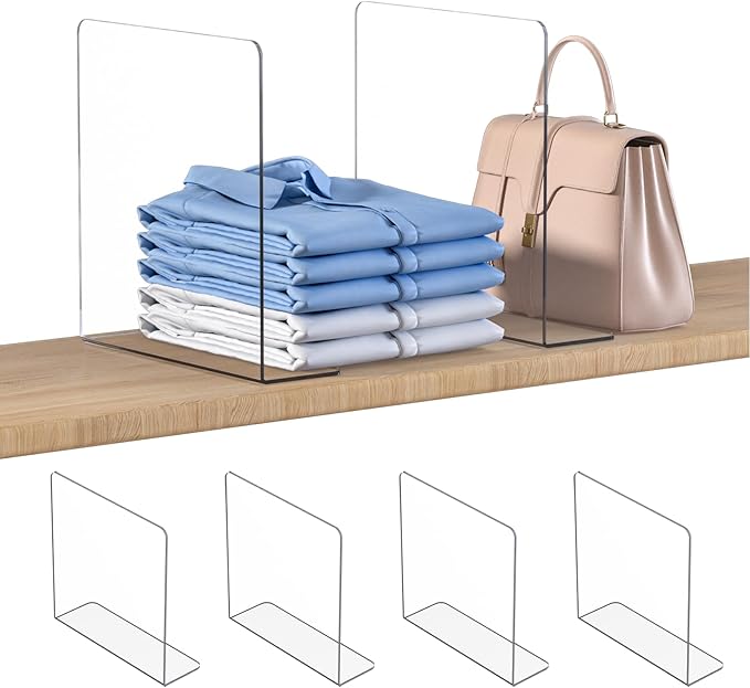 OKPOW Shelf Dividers Closet Organizer - 12" Tall X 11.8" Deep Acrylic Clear Sturdy Separate for Clothes Purse - Adjustable Sp