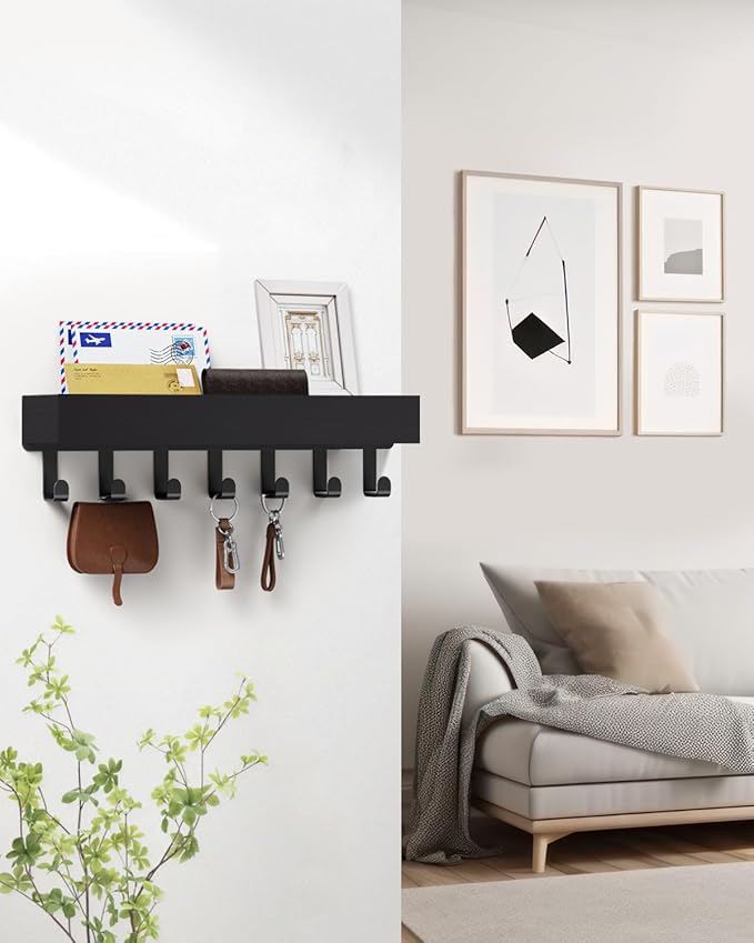 Key Holder Wall Mount Adhesive Magnetic - Hanging Key Hooks with Mail Organizer Tray for Wallet House - Keys Hanger Rack with