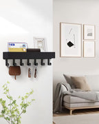 Key Holder Wall Mount Adhesive Magnetic - Hanging Key Hooks with Mail Organizer Tray for Wallet House - Keys Hanger Rack with