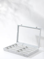 Coward Sunglass Organizer Tray Box, Grey Beige Velvet Eyeglasses Display Tray Case with Transparent Glass Lid for Home Use or