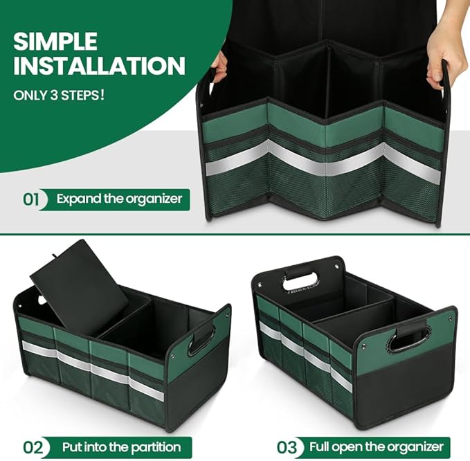 Car Trunk Organizer, Car Storage Organizer, Collapsible Multi Compartment for Car, Suv, Sedan, Truck, 100L, Extra Larger