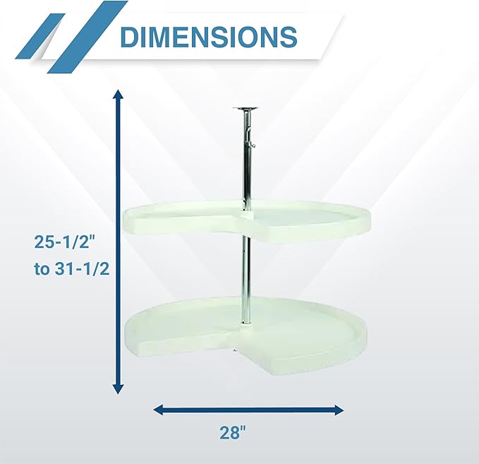 Knape & Vogt Corner Cabinet Lazy Susan, 2-Tier Lazy Susan for Cabinet, 28-Inch 360º Turntable for Kitchen Cabinets, White
