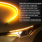 OPP ULITE White Amber Switchback Led Strip Lights, White DRL Amber Sequential Flowing Turn Signal Light, 114 PCS Led Chip Waterproof Car Flexible Tube Easy Paste Install, 2PC Pack