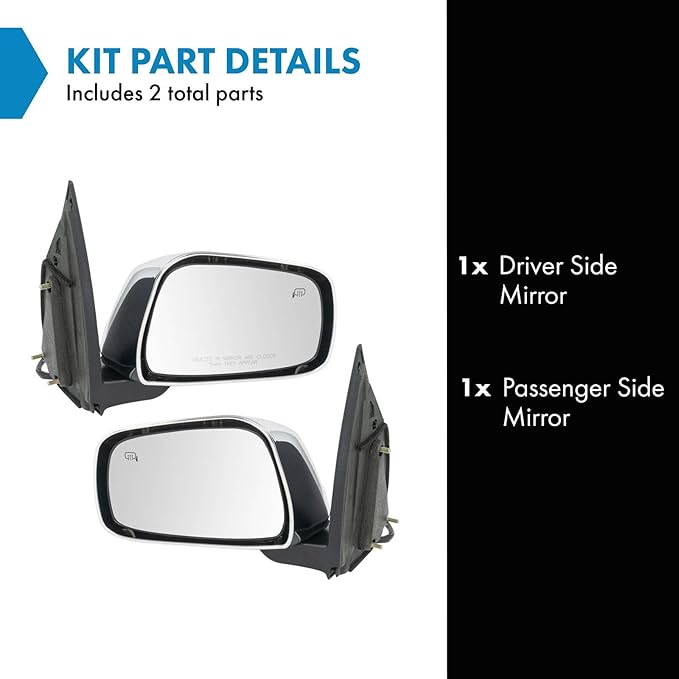 TRQ Power Heated Chrome Side Mirror Set Driver & Passenger Compatible with 2011-2018 Nissan Frontier NI1320291 NI1321291