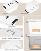 NUMIFUN Plastic Storage Bins With Lids 6 Pack Storage Organizer Bins, 7 Quart Stackable Storage Bins with Lids and Black Hand