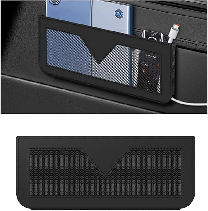 Car Seat Side Pocket Organizer, PU Leather Multifunctional Small Vehicle Console Side Storage Pouch, Automotive Gap Filler Bag for Cell Phone Sunglasses, Universal for SUV RV Truck (Black)