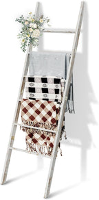 6-Tier Blanket Ladder Wooden, 5.7FT(66.5'') Blanket Quilt Towel Holder Rack Decorative Ladder, Easy Assembly, Rustic Farmhous