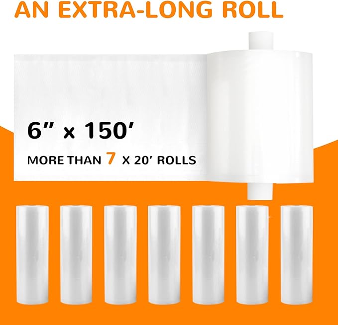 Wevac 6''x150', Vacuum Seal Roll Keeper with Cutter, Ideal Vacuum Sealer Bags for Food Saver, BPA Free, Commercial Grade, Gre