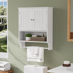 Smuxee White Bathroom Cabinet Wall Mounted with Towels Bar, Bathroom Medicine Cabinet with 2 Door Adjustable Shelves, Over To